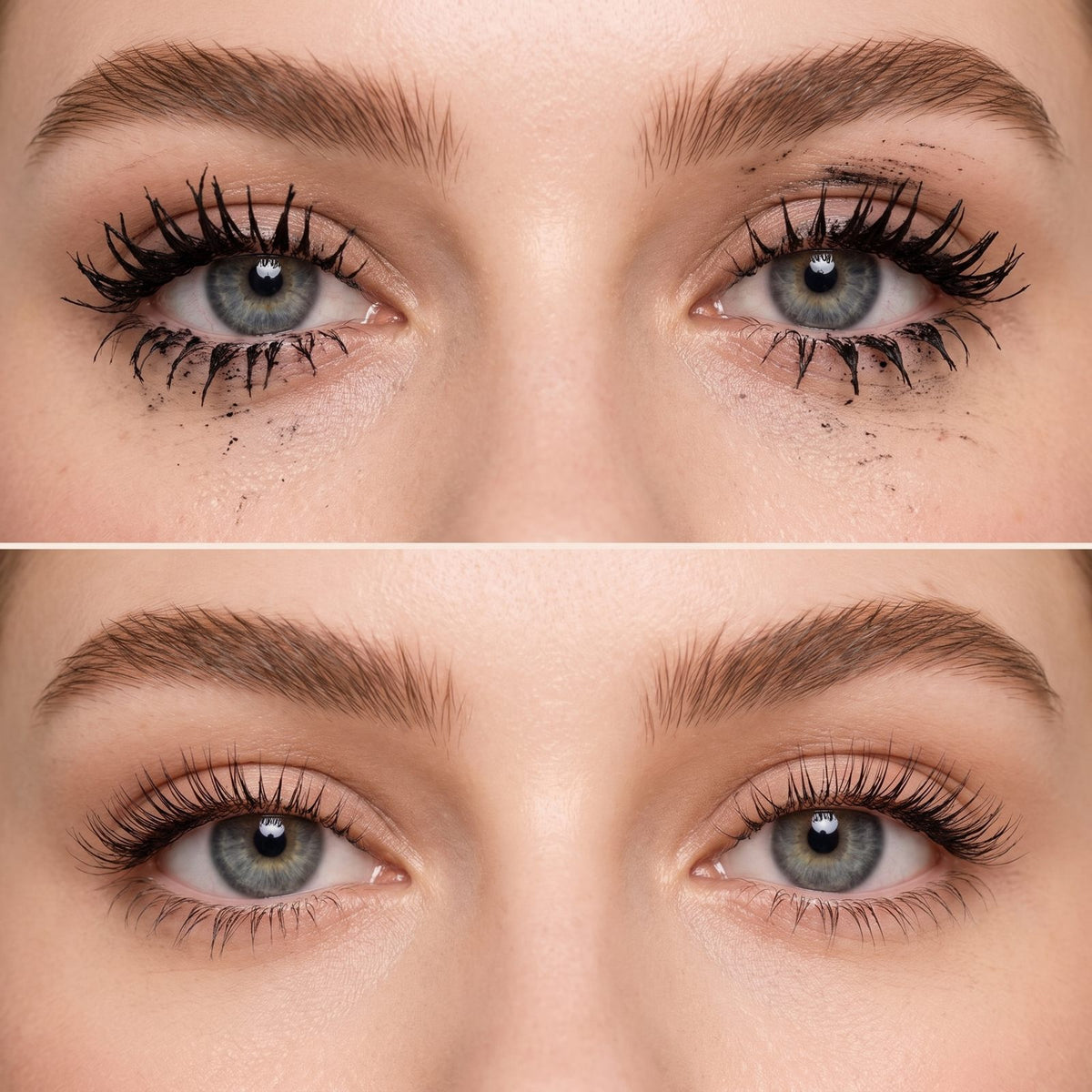 Cils avec paquets de mascara classique comparés aux cils séparés au mascara Cléolya