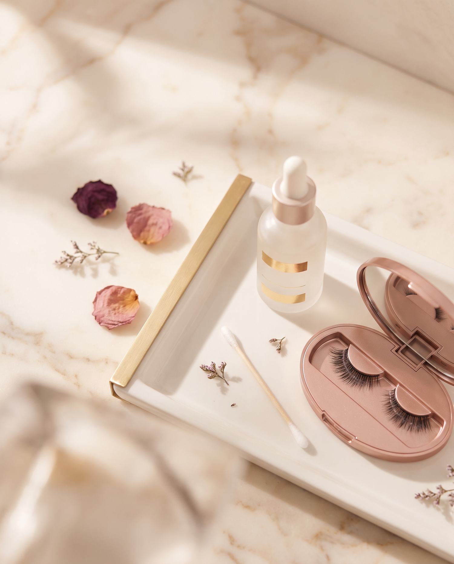 Nettoyant Cléolya pour cils magnétiques, flat lay marbre crème