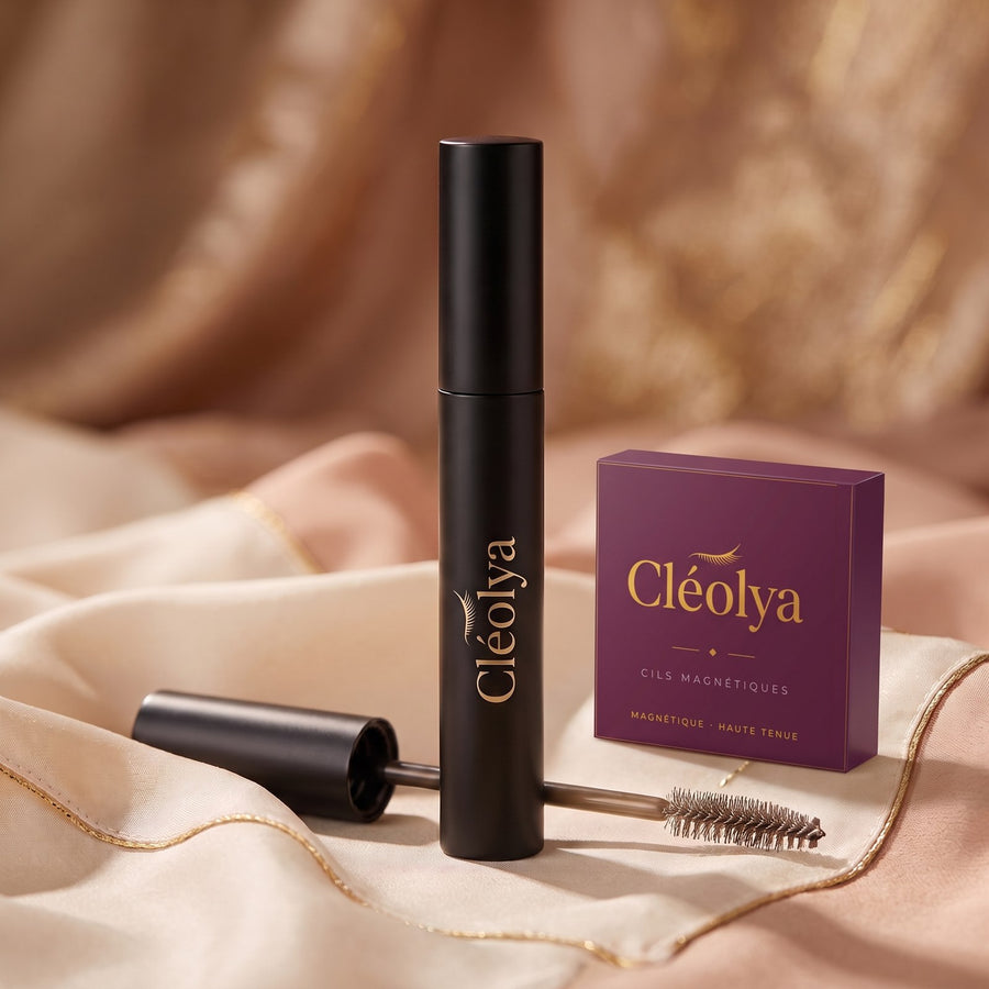 Mascara Cléolya et boîte de cils magnétiques Cléolya sur satin