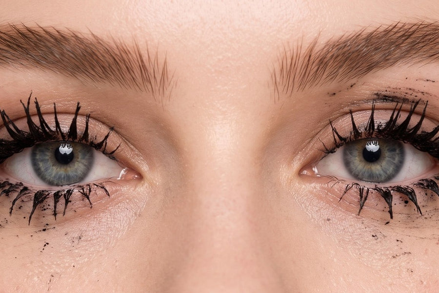 Cils avec paquets et traces de mascara à grosse brosse — panneau comparatif