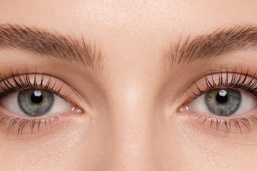 Regard ouvert aux cils recourbés avec le recourbe-cils Cléolya — panneau comparatif